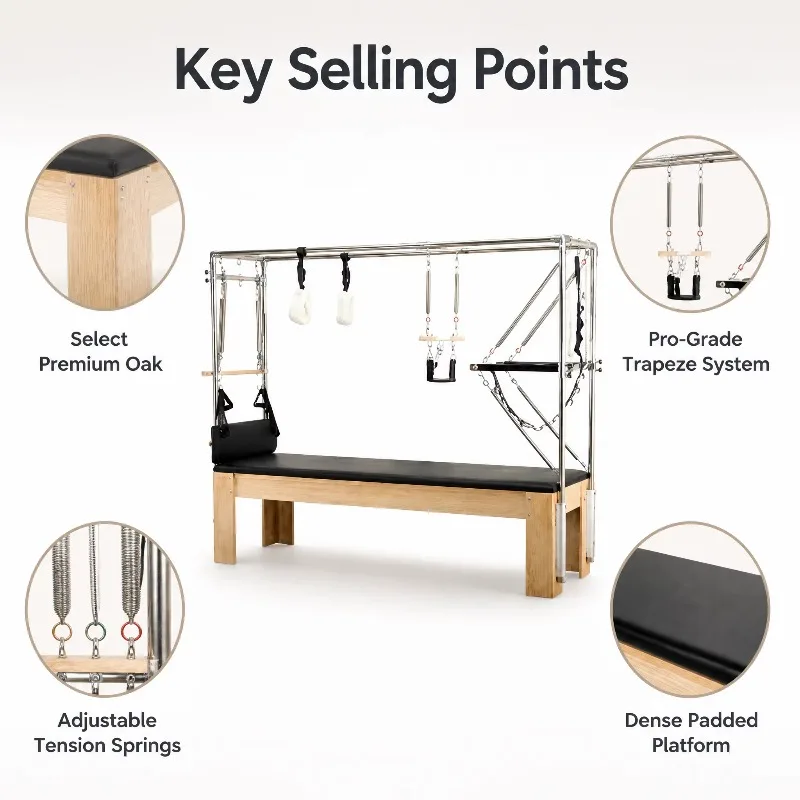 YTYIN Durable Yoga Reformer Pilates Machine Customized Wooden 3-in-1 Pilates Reformer For Pilates Studio Health