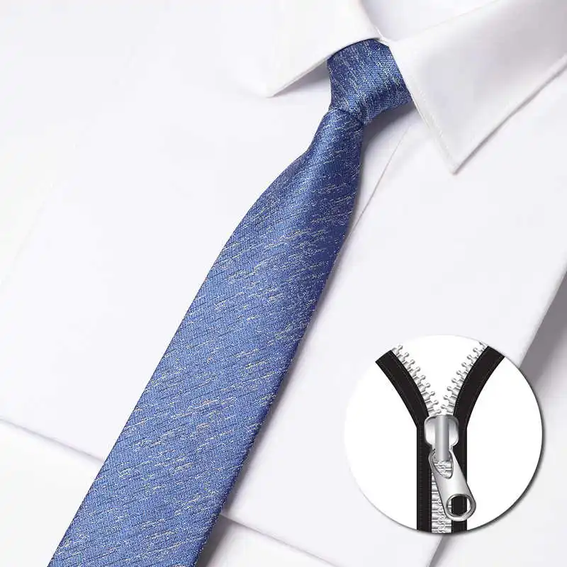 High Quality Starry Sky Blue Fashionable Zipper Tie Men's Shirt  Accessory 6cm Narrow Version Business Banquet Zipper Necktie