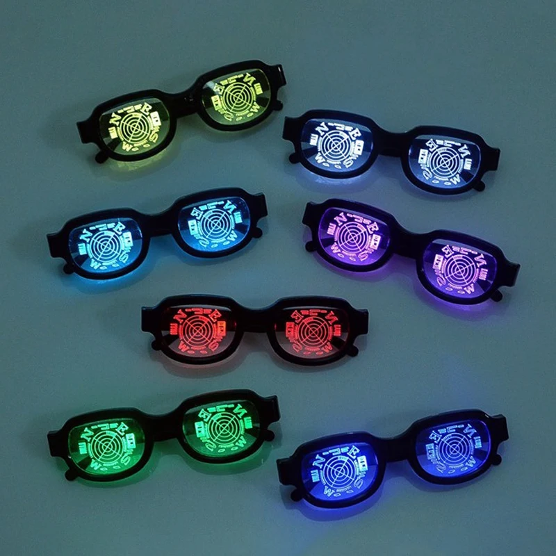 SO&EI LED Luminous Glasses Vintage Punk Men Women Festival Party KTV Bar Colorful Light Up Glasses Rechargeable Square Eyewear