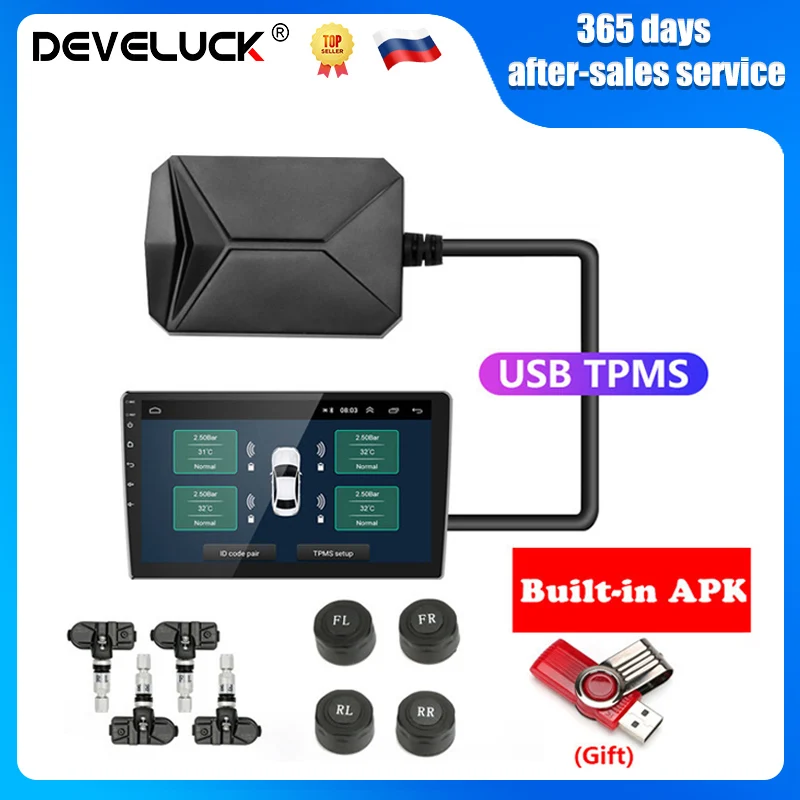 USB Android TPMS Tire Pressure Monitoring System 5V Internal External For Android Car Radio Navigation Display TPMS Alarm System