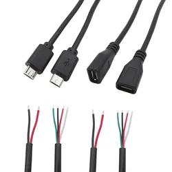 Cable de alimentación Micro USB, 2 pines, 4 pines, hembra, macho, cargador, Conector de extensión, Cable de datos DIY, 0,3 M, 1M