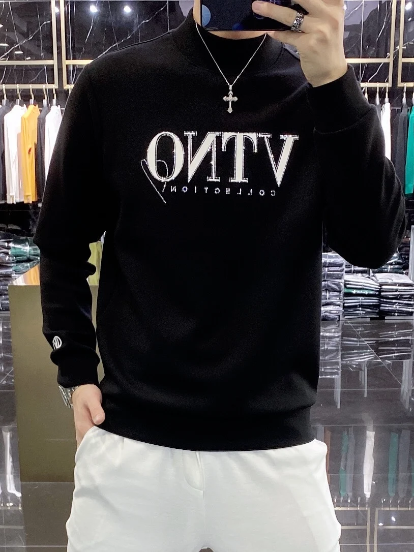 

Мужская толстовка с высоким воротником, на флисовой подкладке, с длинными рукавами, теплая зимняя базовая кофта, модный городской принт, антибактериальная.