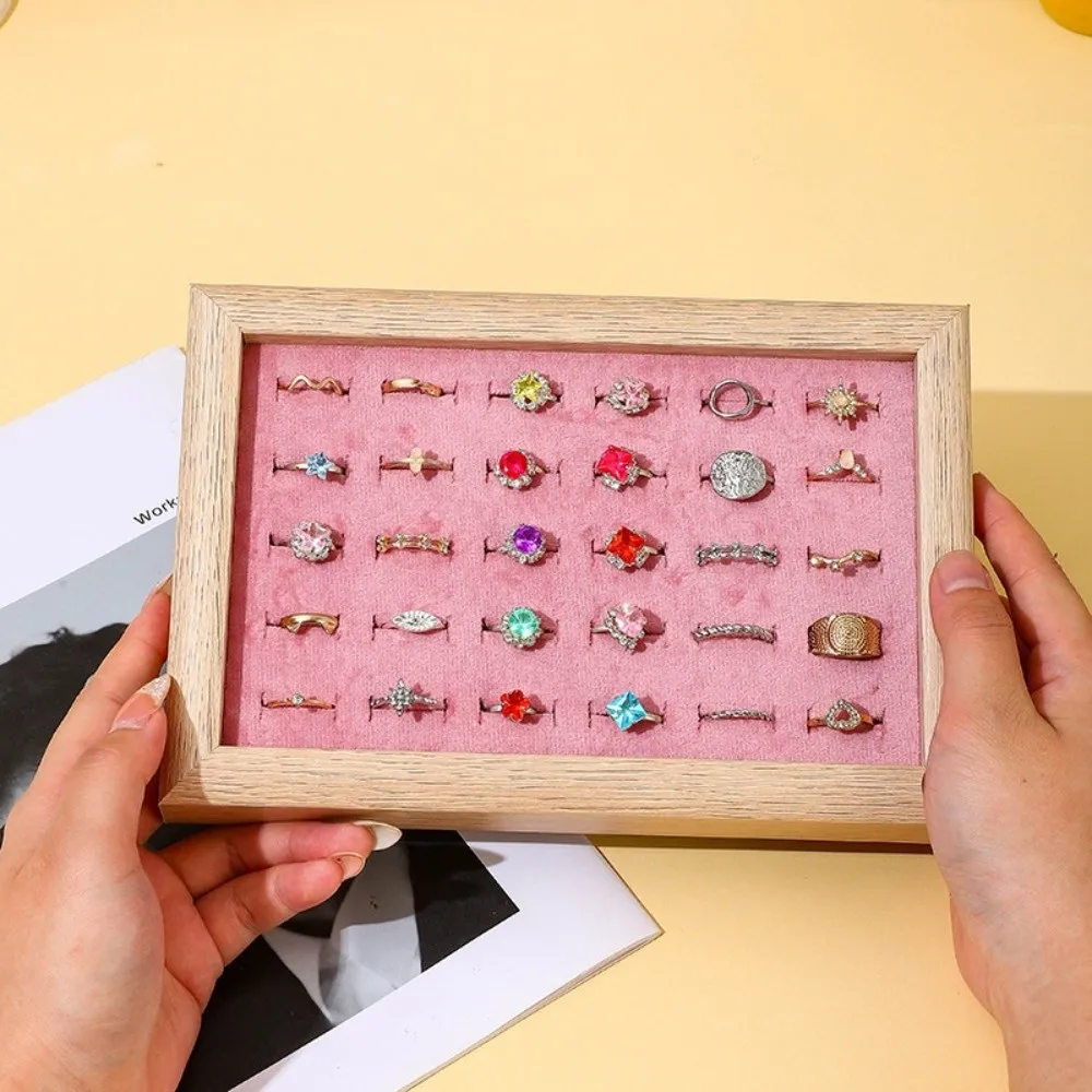 30 Slot Fashion Jewelry Trays Large Capacity Velvet Finger Ring Storage Rack Space Saving Wear-resistant Stud Earrings Organizer