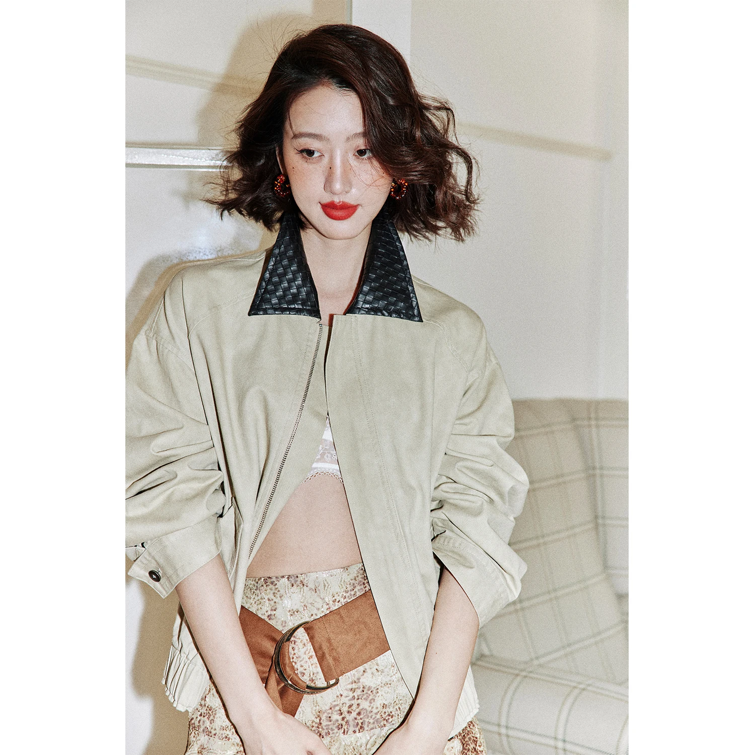 

Rosebanks Barn Jaet ort Outerwear with Leather Collar Knitted Barn Sle Warm Cotton Coat for Women Autumn Season