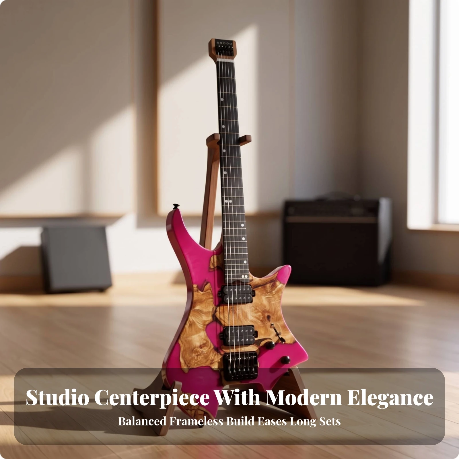 Headless Electric Guitar Solid-Body Headless Guitar with Resin Veneer 6-String Glossy Instrument Compact for Guitarists, Stage