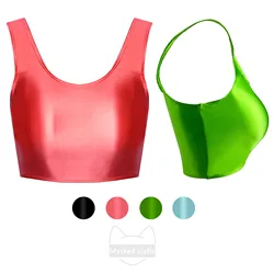 MASKED STAFFS Sexy silk glossy top shiny color bottoming shirt sleeveless versatile suspender vest sports Yoga swim underwear