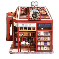 DIY Wooden Bookstore Cottage Figurines Miniatures Bookend Assembled Houses Cat Room Casa for Friends Birthday Gift Home Decor