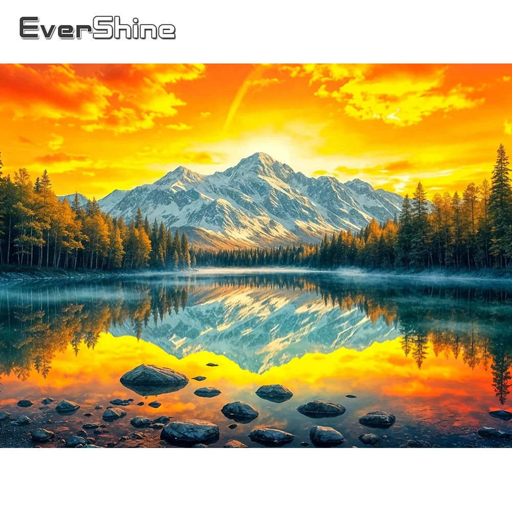 EverShine Diamantmalerei Landschaft Strass-Bild Mosaik Berg Vollquadrat-Stickerei Baum DIY Sonnenuntergang Wanddekoration