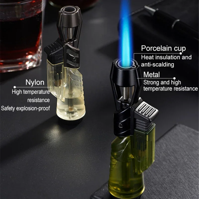 Outdoor Windproof Butane Gas Lighter Transparent Body Blue Jet Flame Turbo Torch Portable Cigar Lighter Personalized Men\'s Gift