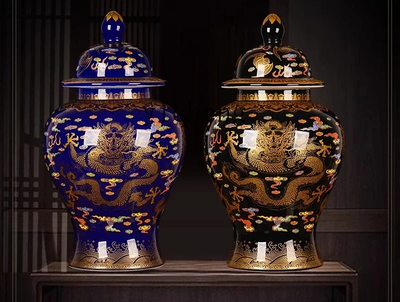 L7-14 Chinese living room antique dragon pattern general jar decorative ornament Bogu frame home entrance handicrafts