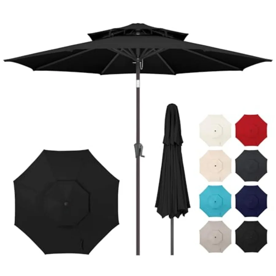 9Feet Outdoor Patio Umbrella - 2-Tier Table Umbrella Waterproof Uv Protection, Patio Umbrellas with Push Button Tilt, Sun U