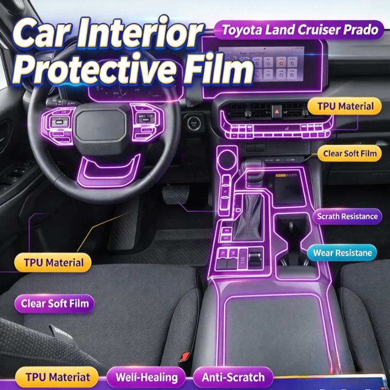 For 2026 Toyota Prado V center console gear lever interior car sticker modification paint surface transparent TPU film
