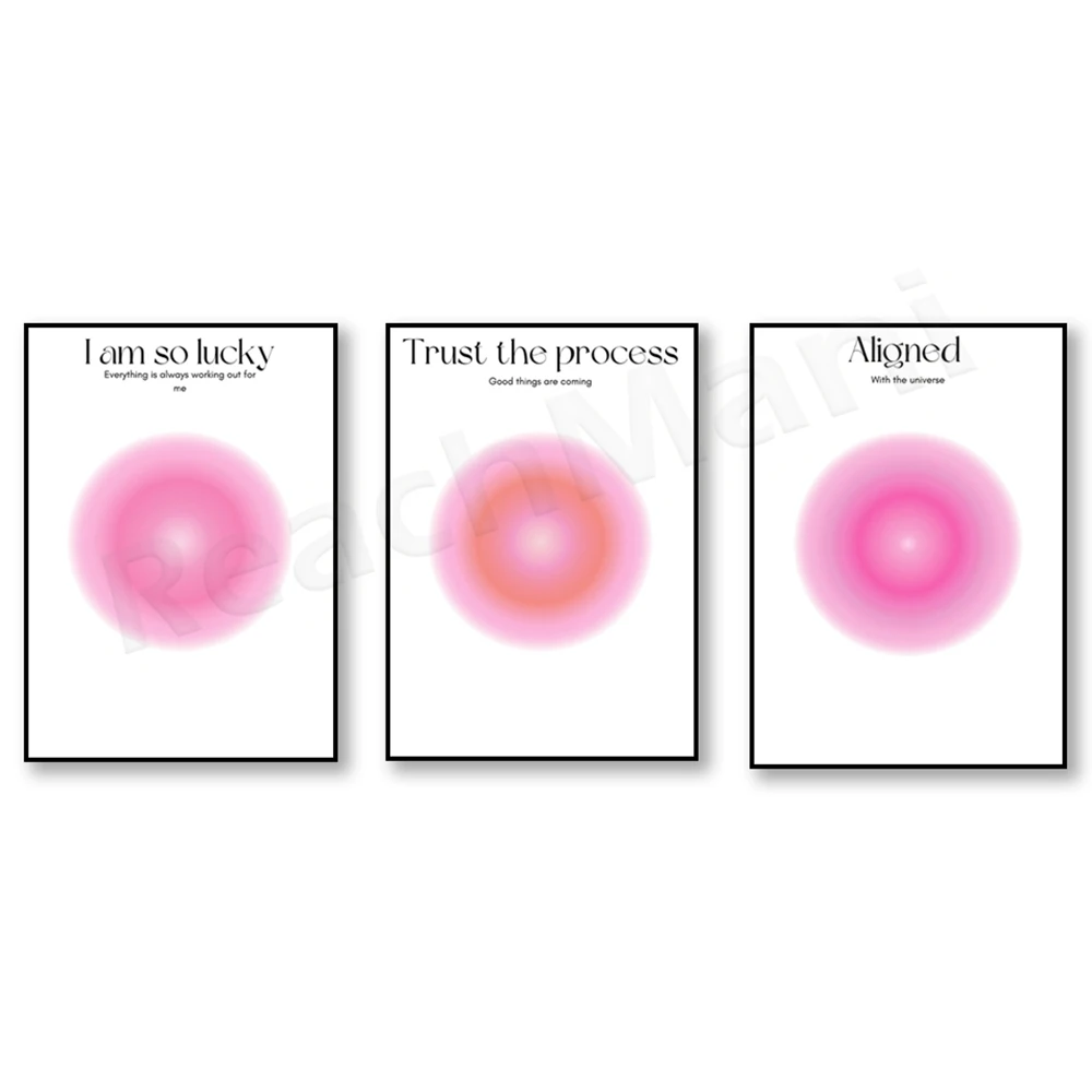 Affirmation poster, pink and orange halos, spiritual poster, vintage gradient print, rule of thumb, lucky girl