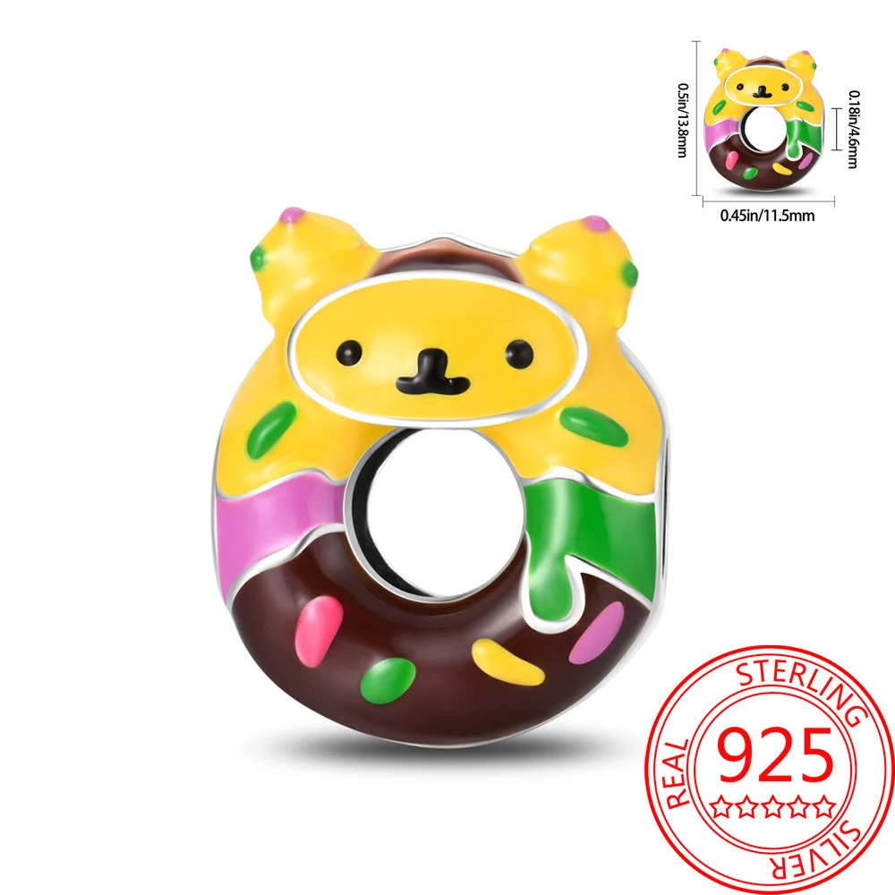 Fun Accessories 925 Sterling Silver Lemon Chocolate Donut Cartoon Cat Beads Fit DIY Bracelet Cute Accessory Birthday Gift