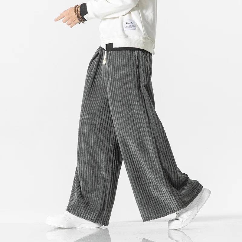 

Youth Casual Pants Men's Straight Leg Drapey Harlan Corduroy Japanese Sle Autumn Clothes Bright Tead Waed mid Waist