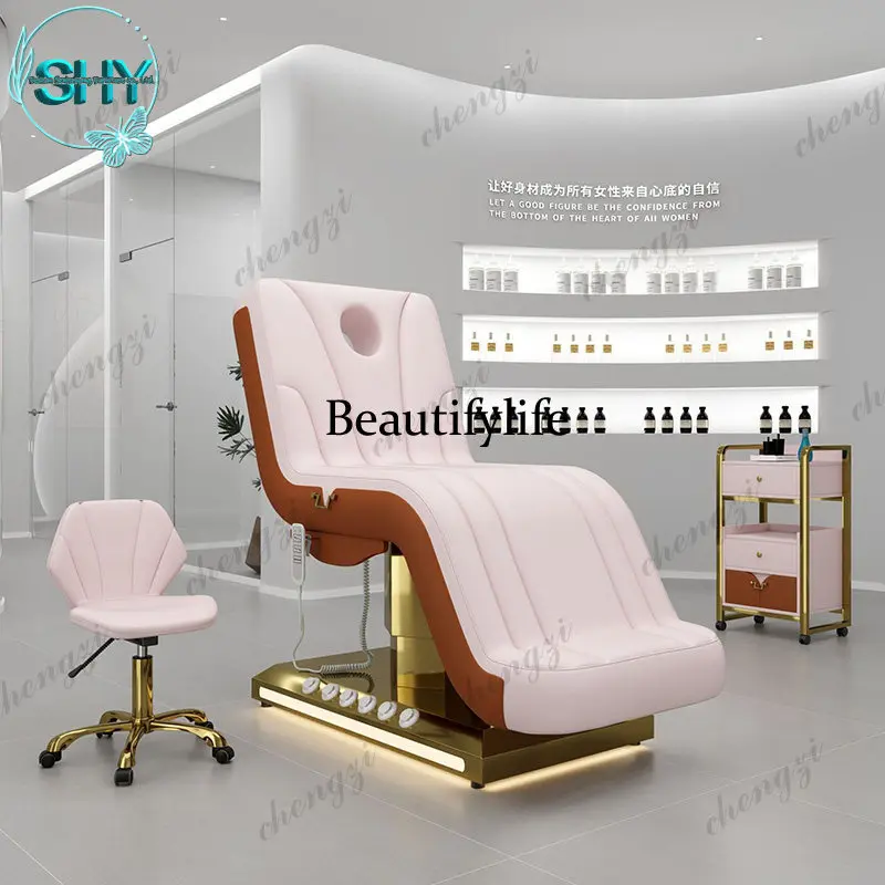 Electric beauty bed with foot control electric lifting skin management bedside massage treatment bed