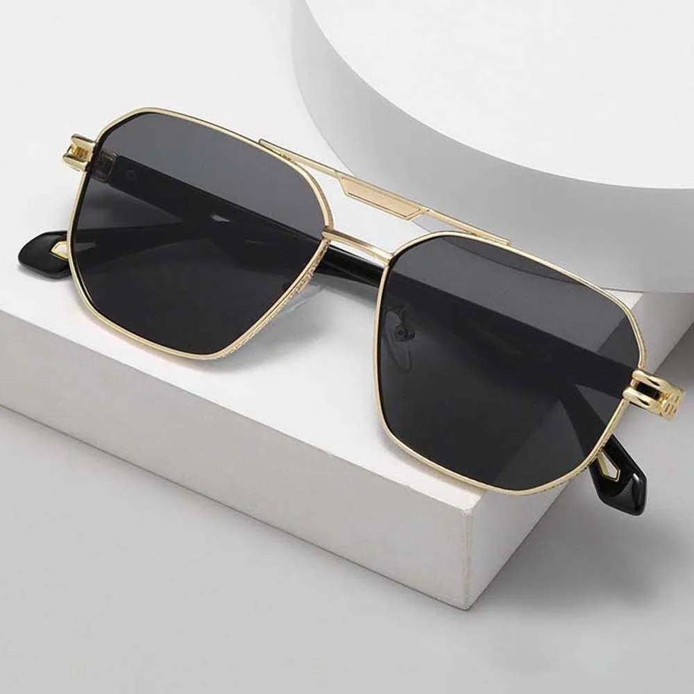 

Big Frame Retro Double Bar Sunnies Square Frame Costume Accessory Unisex Polarized Sunglasses Decorative HD Anti-UV Glasses Men