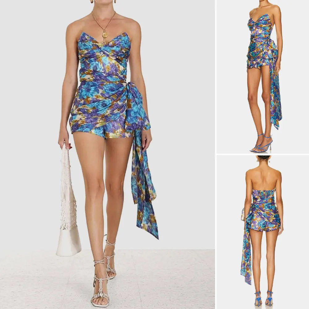 

Mia Muse Boutique Decent Fashion Full Print Sleeveless Sweetheart Neck Short Party Jumpsuits For Women Jumpsuits Summer