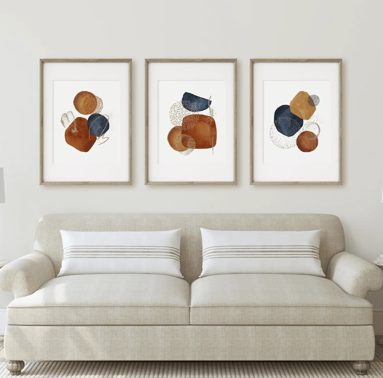 Boho Abstract 3 Panels Wall Art Canvas Prints, Terracotta Navy Posters, Earth Tone Decor for Living Room Bedroom Decor