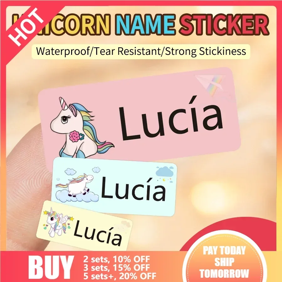 Personalized Cute Unicorn Name Sticker Label In Spanish Custom Waterproof  Pegatina Nombre Scrapbooking Stickers for Kids School