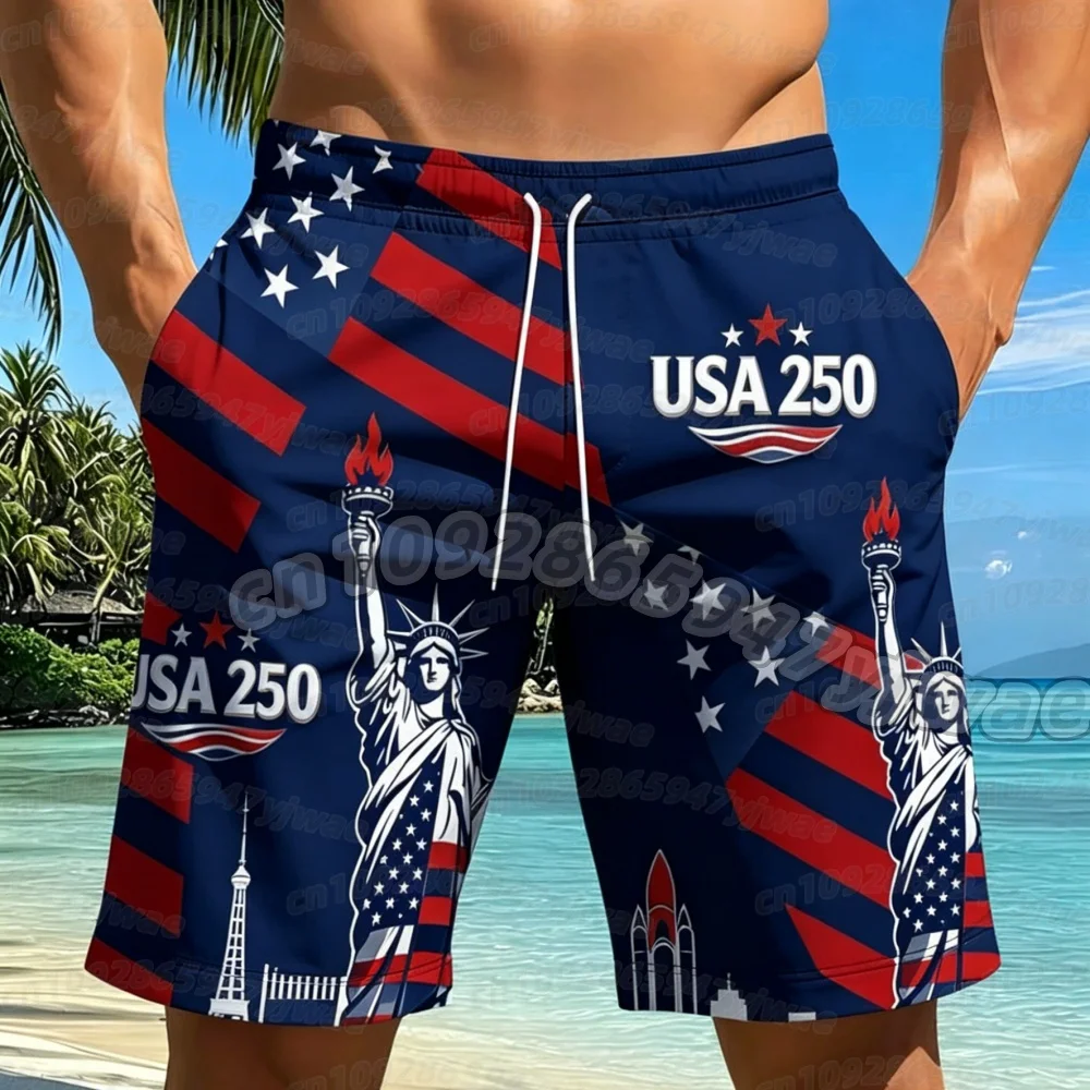 26 250th Anniversary American Flag Print Herren-Shorts, Sommer-Strandshorts, atmungsaktiv, schnell trocknend, Sportbekleidung, lockere Shorts, Herren-Shorts – Detail 7
