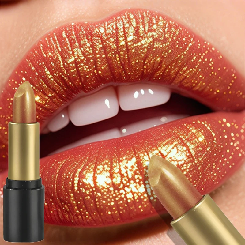 Lápiz labial metálico rojo nacarado, brillo rosa, esmalte de labios resistente al agua, hidratante de larga duración, lápices labiales rosas brillantes, maquillaje