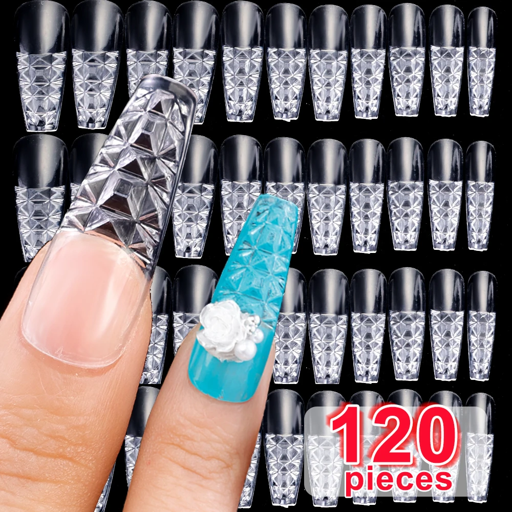 120pcs Transparent Glazed Fake Press on Nails Long-Lasting Wear French 3D Glass Concave-Convex Nail Art Tips DIY Manicure Tools