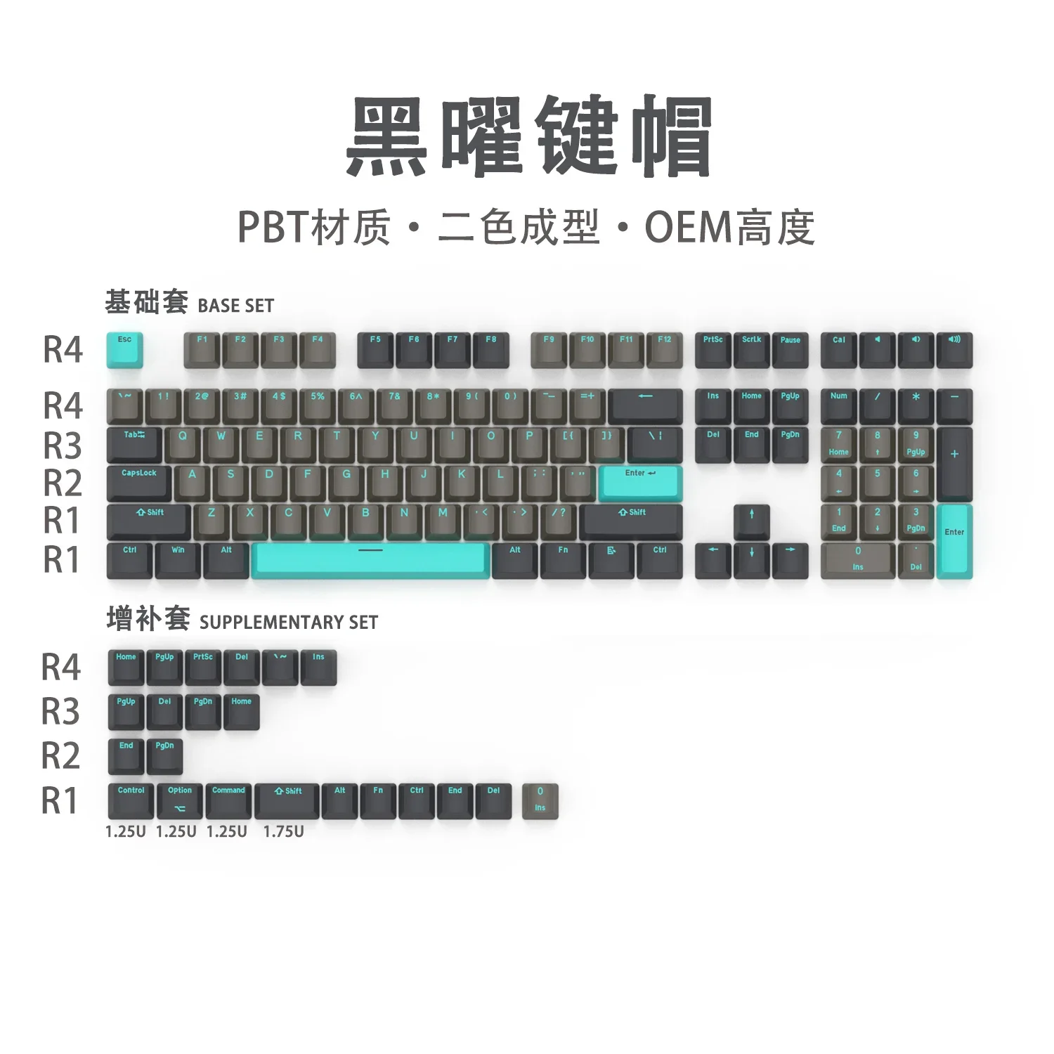 

Keycap Black Obsidian two-color molding keycap OEM high light transmission/opaque small full set of keycaps