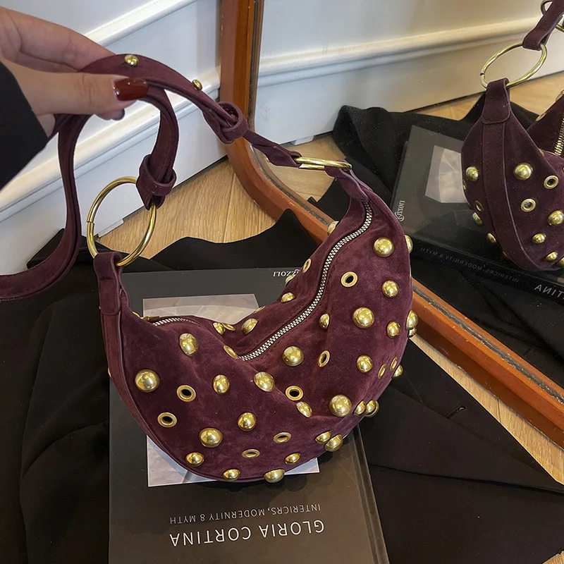 Bolso De diseñador con remaches De gamuza, bolso cruzado para Mujer, Bolsos De hombro, bolso De diseñador, monedero y Bolsos, bolso De Mujer