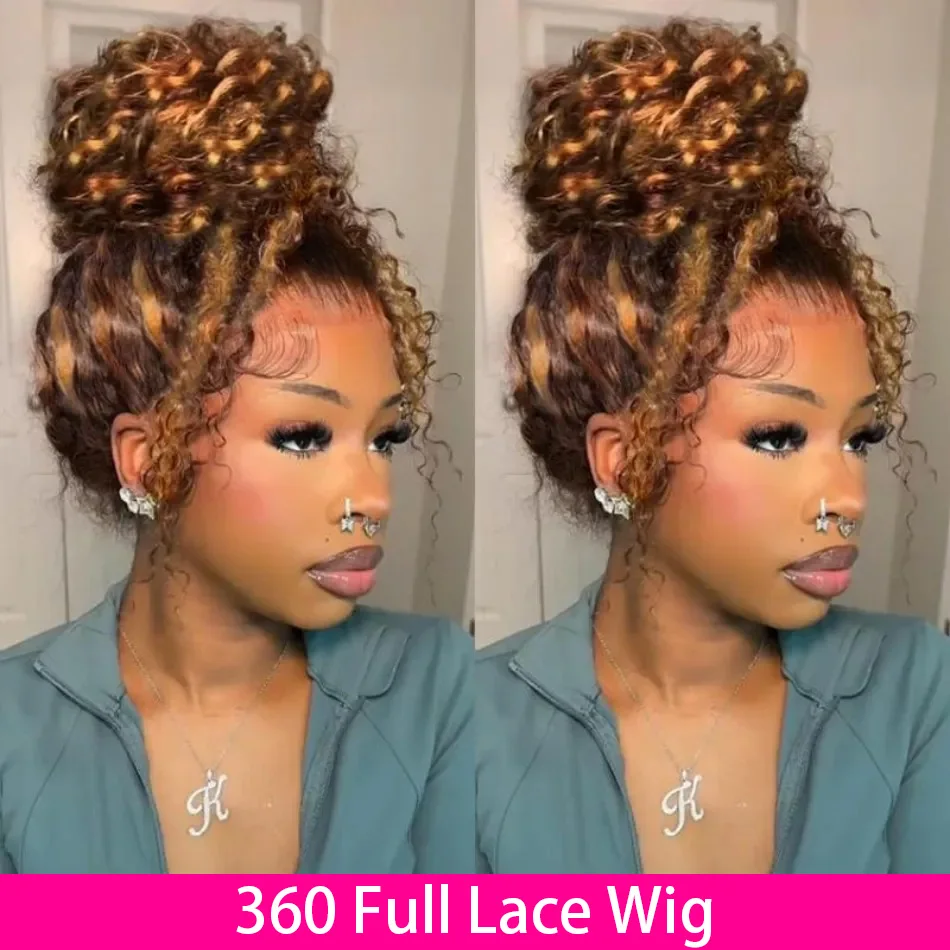 427 하이라이트 가발 인모 360 풀 레이스 가발 프리 플러킹 HD 딥 웨이브 컬러 프론탈 가발 인비저블 드로스트링 250 밀도