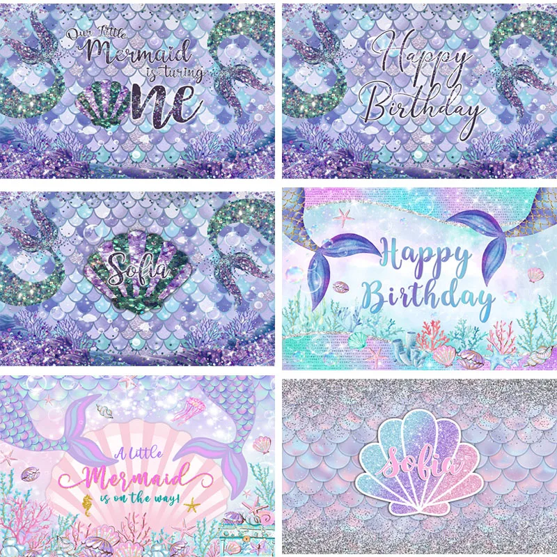 반짝이 인어 공주 사진 배경, 신생아 초상화 사진 배경, 포토콜 소녀 생일 배경 장식