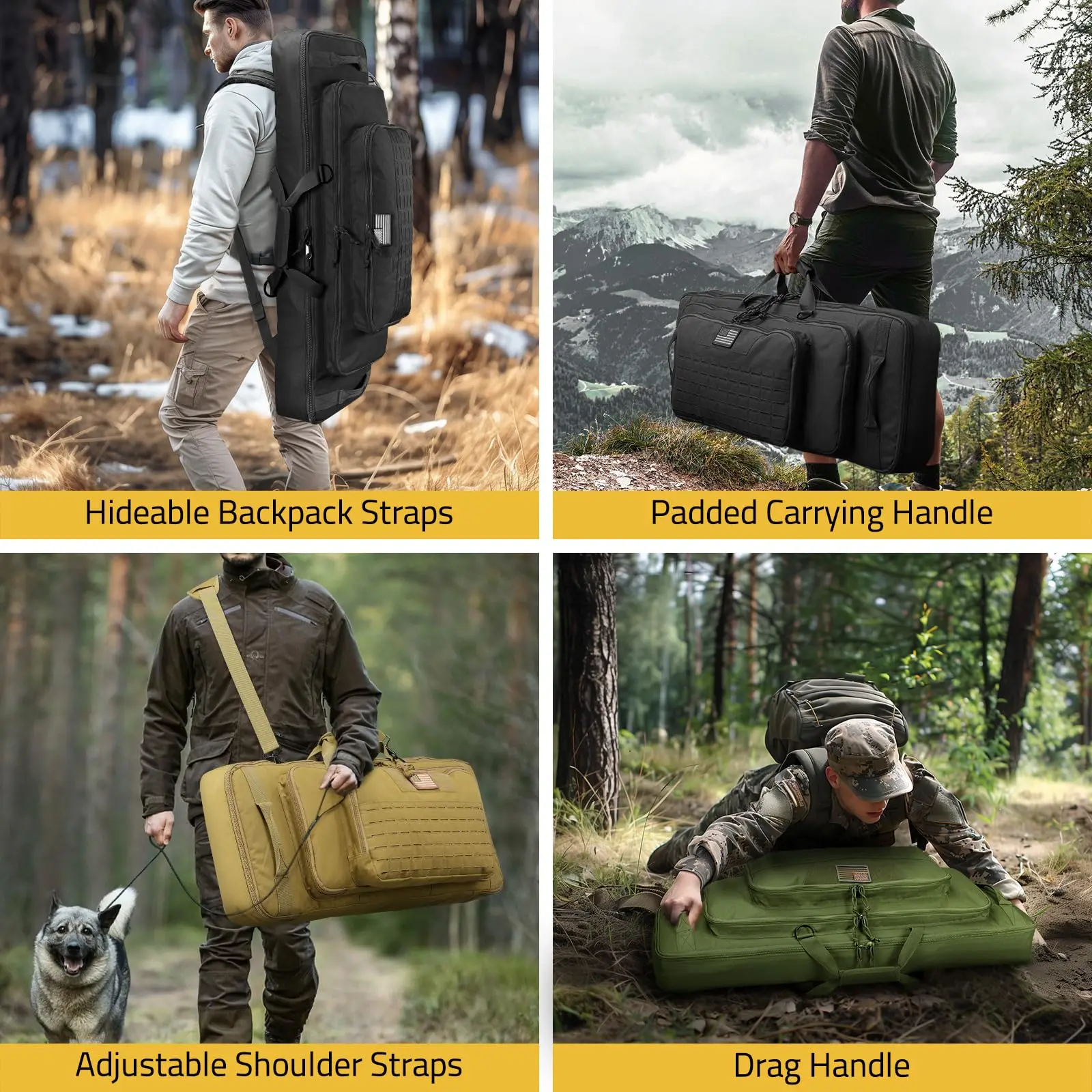 

CVLIFE 42" Oversized Tactical Soft Rifle Case Triple Layered Double Rifle Bag with Lockable Zipper Backpack Strap for Hunting