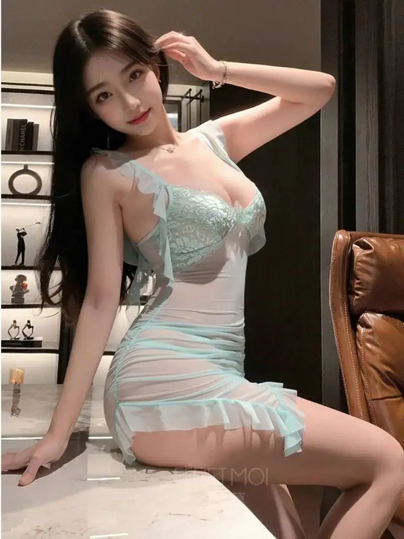 Feimu Paris Love Heart Perspective Chest-Exposing Dress Elegant Temptation Sexy Tank Mini Dress Sheer Korean Women Top 214P