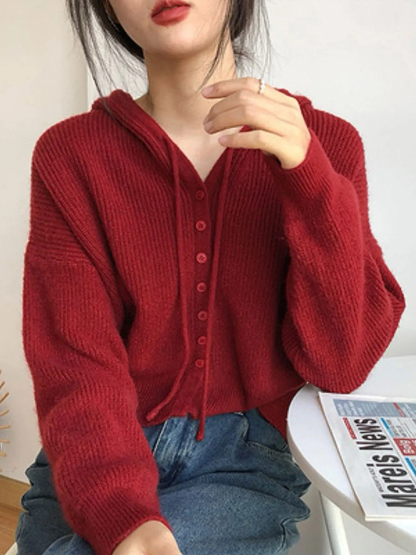 

Women's Long Sleeve Cardigan Autumn Winter Drawstring Hooded Plain Daily Comfortable Button Front Single Breasted Top