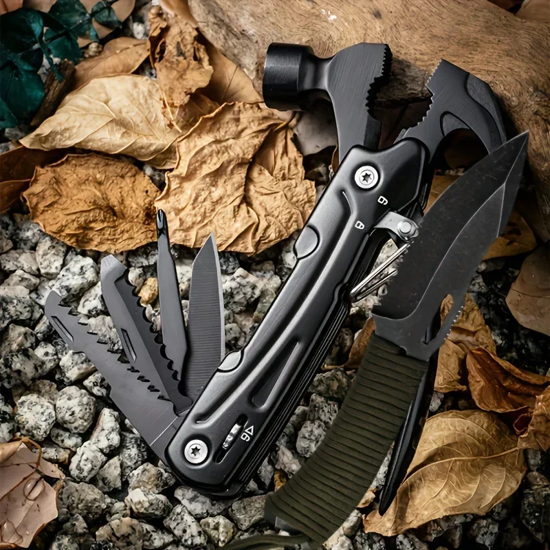 مطرقة متعددة الأدوات، أداة متعددة من الفولاذ المقاوم للصدأ 7 في 1، مجموعة أدوات متعددة شديدة التحمل قابلة للطي مع قاطعة ومفك براغي #5