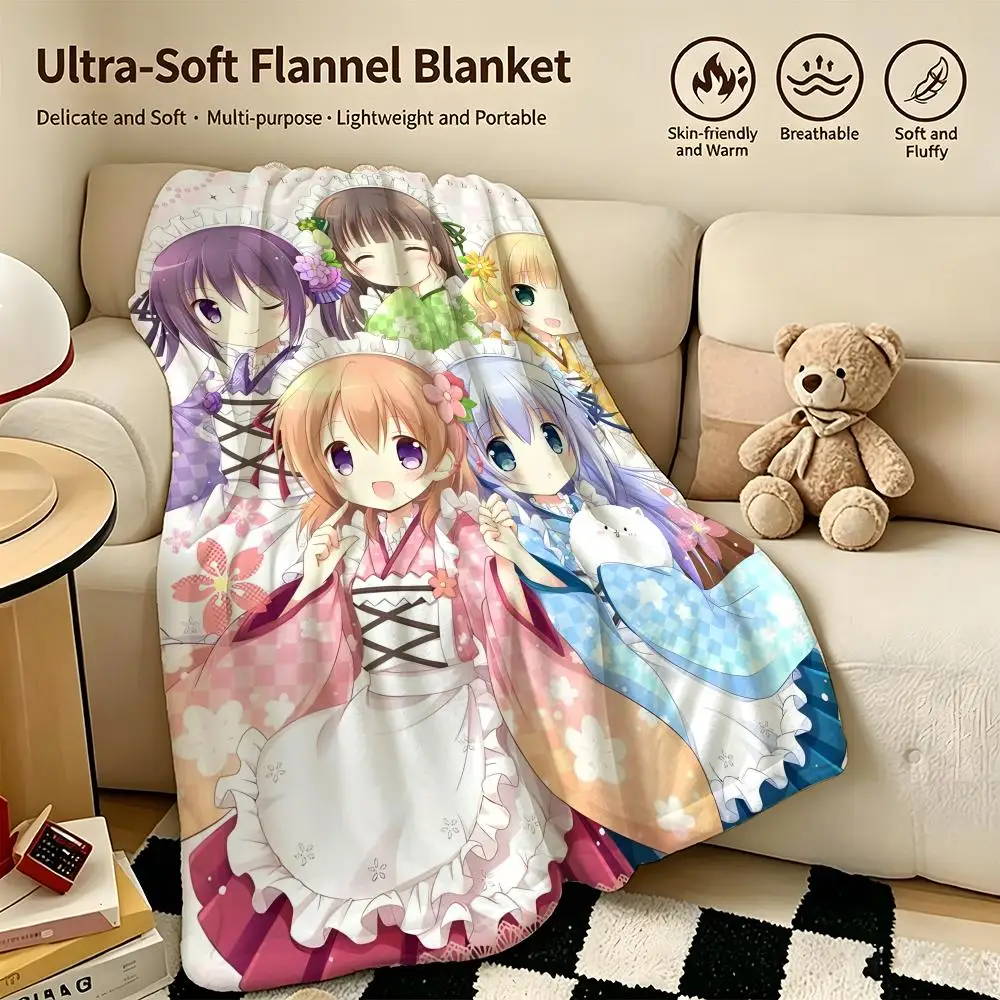 Anime I-Is the Order a Rabbit-t Throw Warm Soft Flannel Blanket, Multi-use for Sofa Bed Camping Travel Nap
