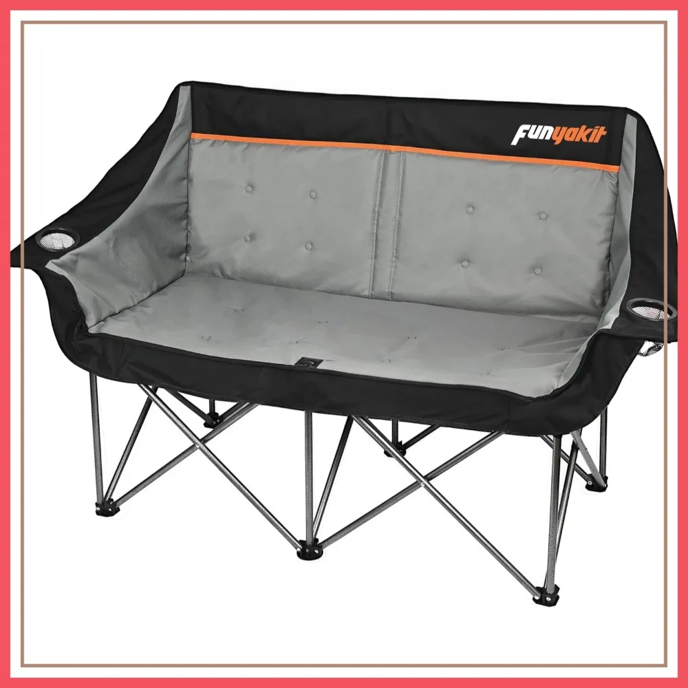 

Heavy Duty Double Camping Chair 650LBS Capacity, Oversize Folding Loveseat with Cup Holder for Outdoor