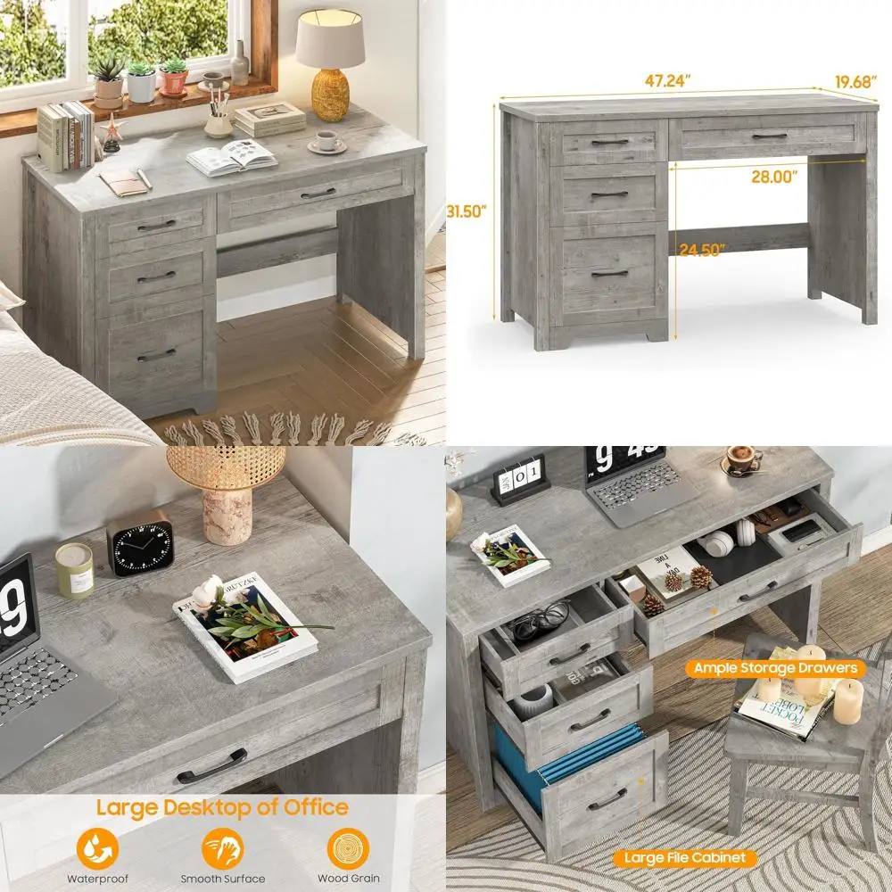 

47 Grey Executive Desk with 3 Drawers for Home Office, Study, or Writing Space