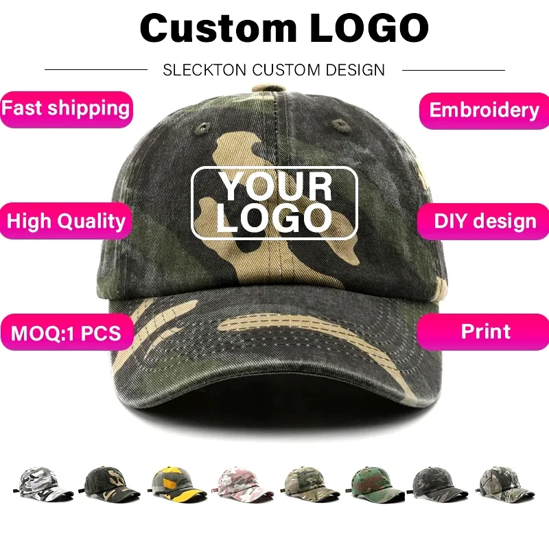 SLECKTON Custom Logo Baseball Cap Unisex Summer Camouflage Embroidery Design Brand Picture Print DIY Sun Hat for Men