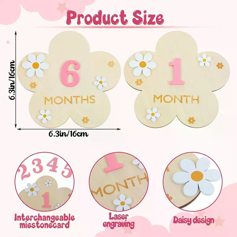 อุปกรณ์ถ่ายภาพทารกแรกเกิด อุปกรณ์ประกอบฉากถ่ายภาพทารกแรกเกิด อุปกรณ์เสริมสำหรับเด็ก สติกเกอร์ไม้สำหรับถ่ายภาพเหตุการณ์สำคัญ ของขวัญ