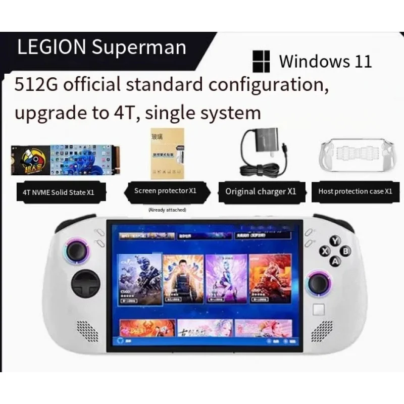 

Handheld Gaming Console 512GB Upgradable to 4TB Single System Portable Game Device with 4T NVME SSD & Screen Protector
