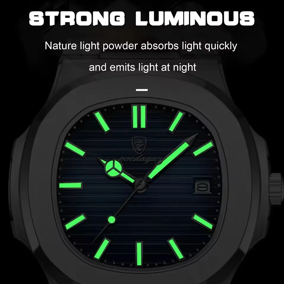 New Fashion Men Luxury Watch Business Waterproof Casual Quartz Watch Men Luminous Date Stainless Steel Square Watches Male Clock