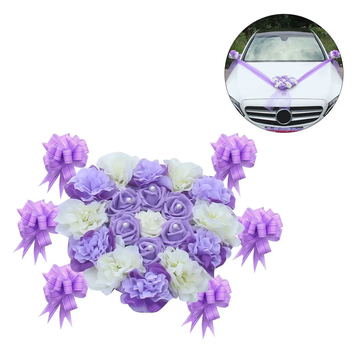 

6Pcs Wedding Car Flower Decorations Artificial Heart Shaped Flowers Purple Elegant for Wedding Home Party