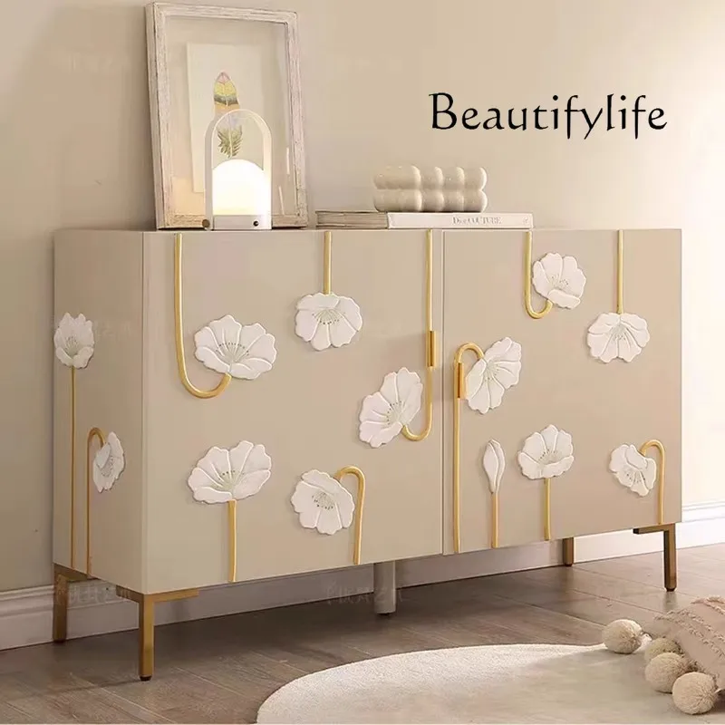 

Simple Cream Wind Entrance Cabinet Art Creative Shoe Cabinet Carving Can Store Side Cabinet Household Modern