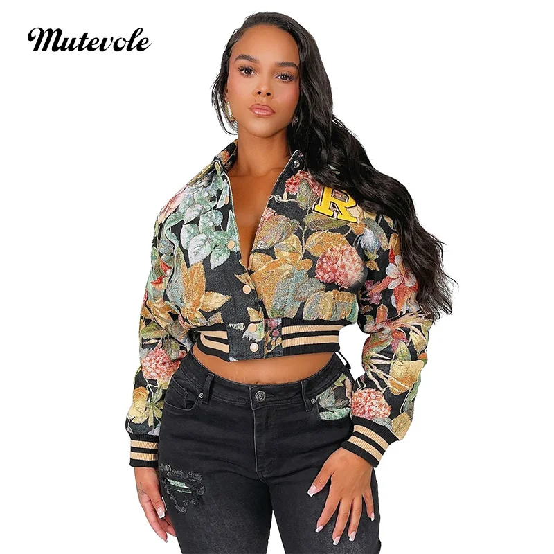 Mutevole Women Floral Print Patchwork Single Breasted Single Breasted Jacket Coats
