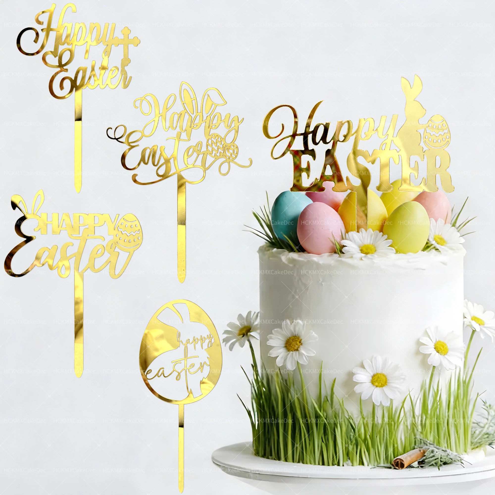 3er/6er-Set Frohe Ostern Tortendekoration Osterei Hase Kreuz Einsteck-Deko Festliche Party Geburtstagstorten-Zubehör Feiertagsdekoration