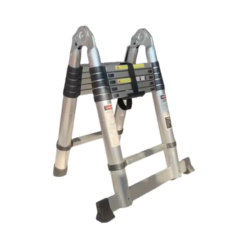 

Серебряная алюминиевая многофункциональная телескопическая лестница длиной 3,4 м, двухсторонние складные комбинированные лестницы для отелей 45 ° Уголок лазания Макс