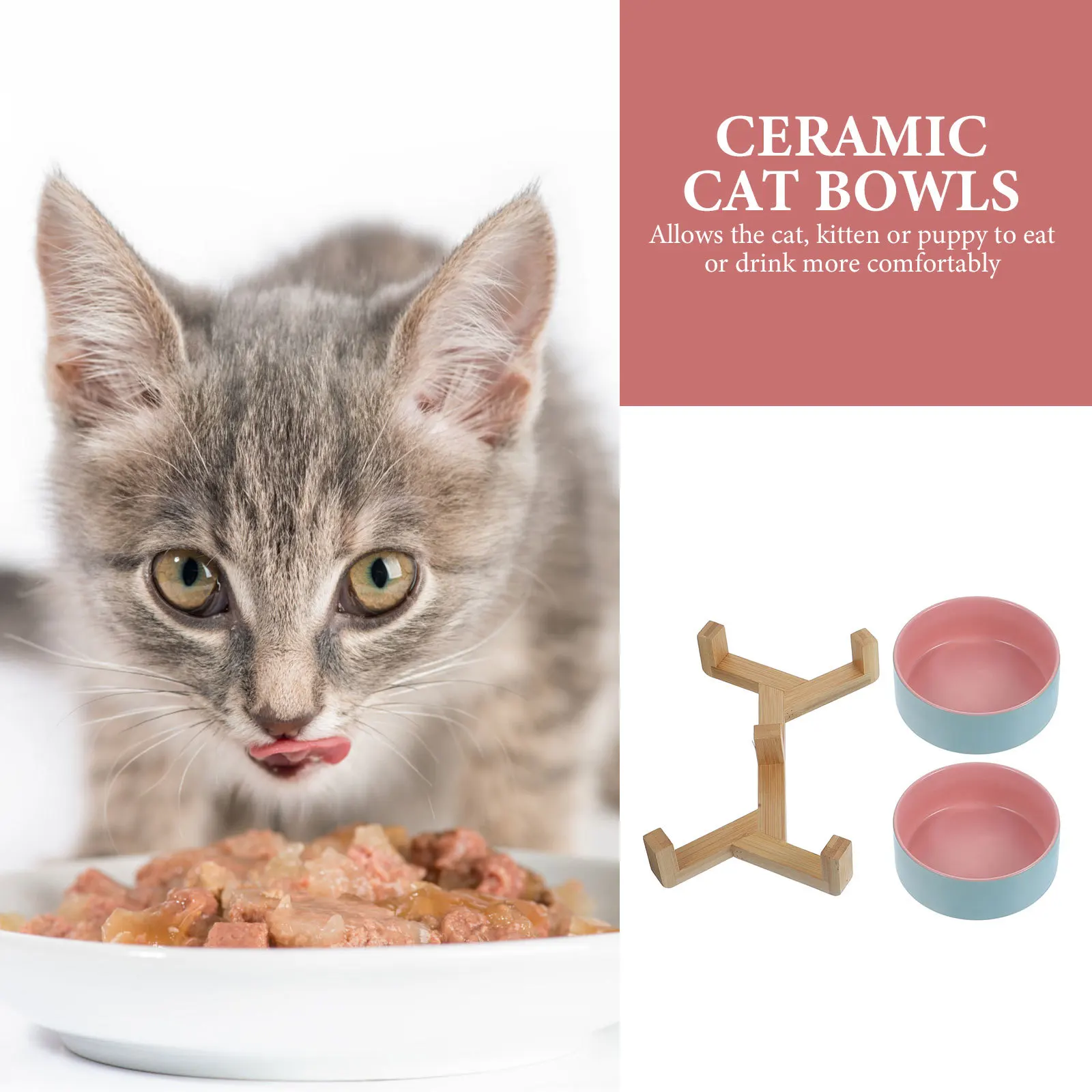 

1Set Premium Ceramic Cat Bowl with Bamboo Stand Durable Easy Clean Anti-Slip Indoor Pet Feeding Bowl Ceramic Cat Bowls