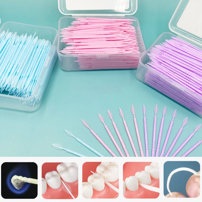 Escova interdental plástica dupla cabeça, Dental Floss Stick, Higiene bucal, Palitos de plástico, Escova de dentes, 300pcs