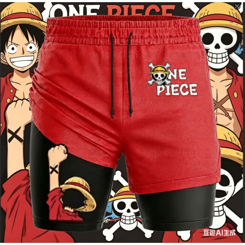 Pantalones Cortos Deportivos de Hombre One Piece Luffy Zoro, Transpirables, de Malla, Doble Capa, 2 en 1, Verano 2026, Estilo Anime, Streetwear, Y2k